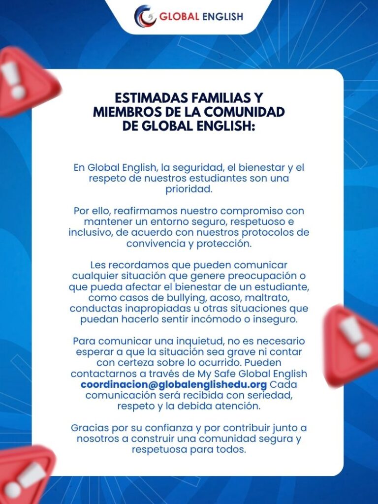 Comunicado de Global English sobre seguridad y bienestar estudiantil